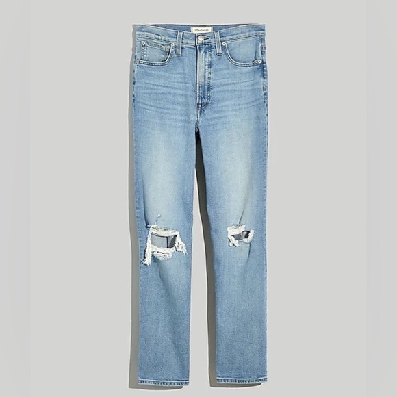 Madewell The Perfect Vintage Straight Jean in Danby Wash: Knee-Rip Edition - Picture 4 of 12